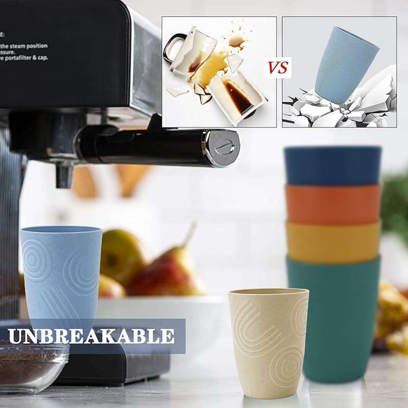 Homienly Plastic Cups Alternatives Unbreakable Drinking Glasses Wheat Straw Cup Sets for Kitchen Camping Party RV Stackable Water Tumblers Dishwasher Freezer & Microwave Safe 6 PCS (12OZ, Multi) - Image 5