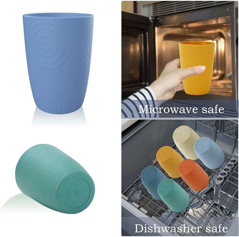 Homienly Plastic Cups Alternatives Unbreakable Drinking Glasses Wheat Straw Cup Sets for Kitchen Camping Party RV Stackable Water Tumblers Dishwasher Freezer & Microwave Safe 6 PCS (12OZ, Multi) - Image 6