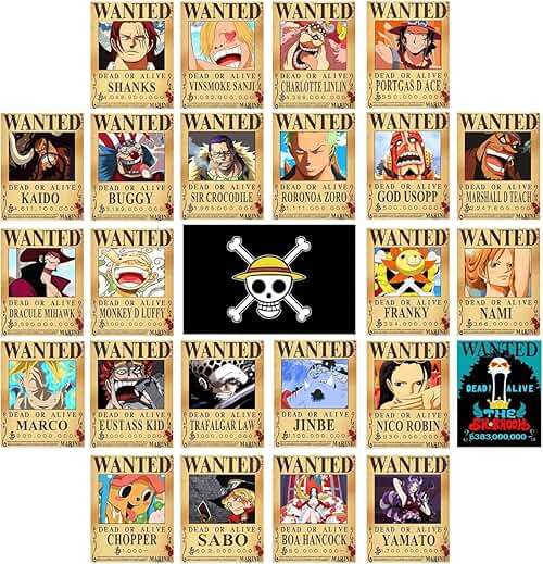 TYZZHOA 25PCS Anime [OP] Wanted Posters 30×21cm, New Bounty Edition, Straw Hat Pirates Crew Nika Luffy 3 Billion, Zoro, Sanji, [OP] Anime Gifts(Retro) - Image 1
