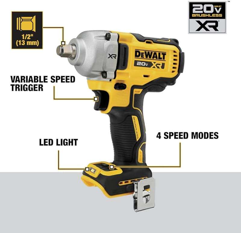DEWALT 20V MAX Cordless Impact Wrench, 1/2' Hog Ring, Includes LED Work Light and Belt Clip, Bare Tool Only (DCF891B) - Image 5