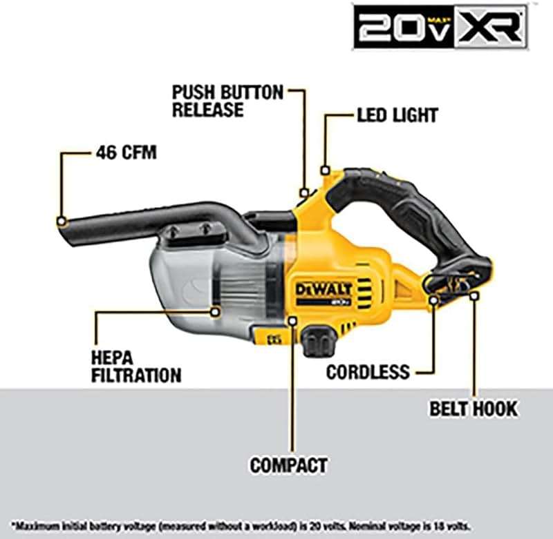 DEWALT 20V Handheld Vacuum Cordless, Car Vacuum with HEPA Filter, 6 Attachments and LED Light, High Performance Dry Only Small Shop Vac, Battery Not Included (DCV501HB) - Image 8