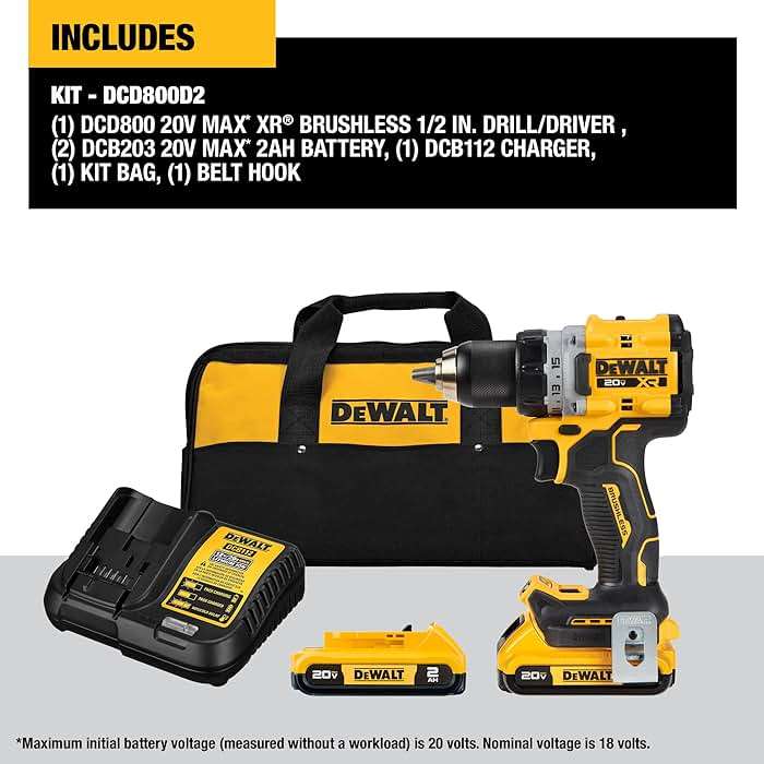 DEWALT 20V MAX XR Cordless Drill/Driver Kit, Brushless, Compact, with 2 Batteries and Charger (DCD800D2) - Image 3