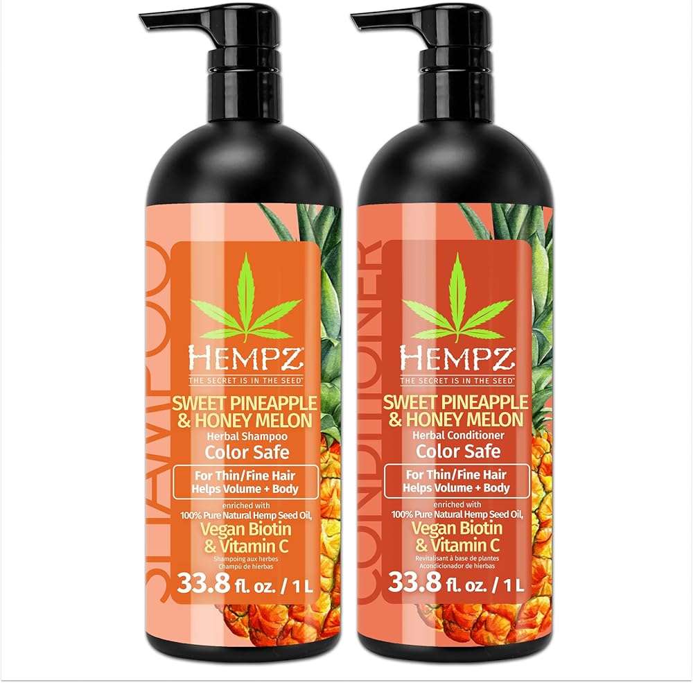 HEMPZ Hair Shampoo & Conditioner Set - Sweet Pineapple & Honey Melon Scent for Thin/Fine Dry, Damaged and Color Treated Hair, Hydrating, Softening, Moisturizing with Biotin Duo Set - 33.8 fl oz - Image 1