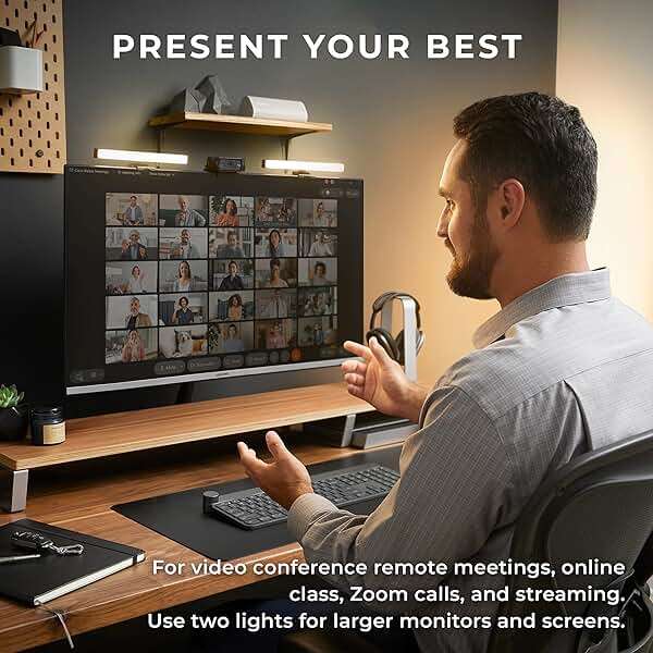 HumanCentric Video Conference Lighting - Webcam Light for Streaming, LED Monitor and Laptop Light for Video Conferencing, Zoom Lighting for Computer, Replace Ring Light for Zoom Meeting, Double Kit - Image 2