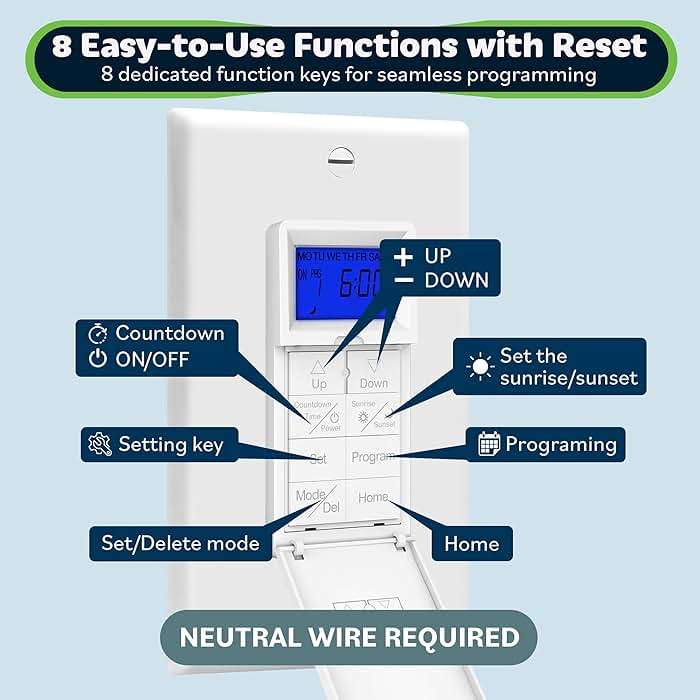TOPGREENER Digital Astronomic Timer Switch, 7-Day Programmable Sunrise Sunset Timer for Lights, Fans, & Motors, Single-Pole or 3-Way, Neutral Wire Required, UL Listed, TGT01-HN-W, White - Image 3