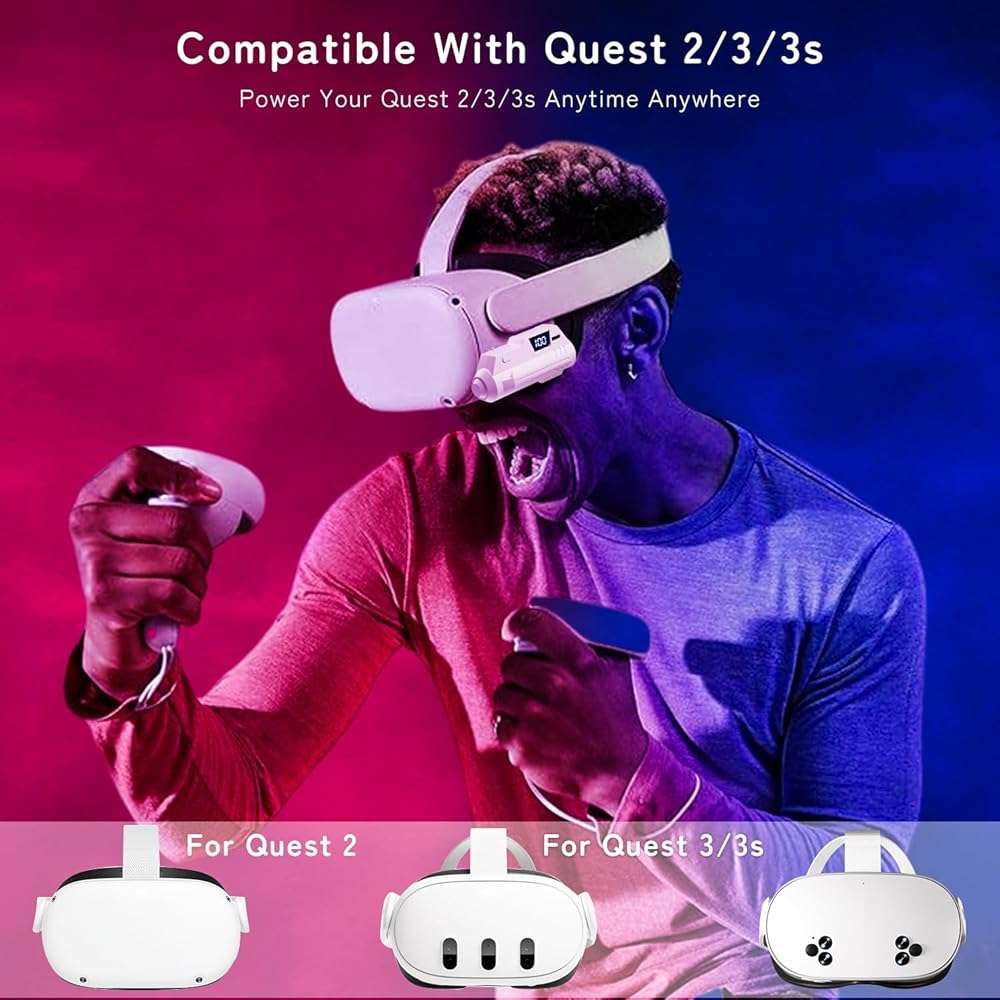 Battery Pack for Meta Quest 3/3S/2 - 18W Fast Charging Extended Battery with LCD Display - Lightweight VR Accessories Compatible with Oculus Quest 2/3/3S - 5000mAh Portable Battery Extra 1-2H Palytime - Image 4