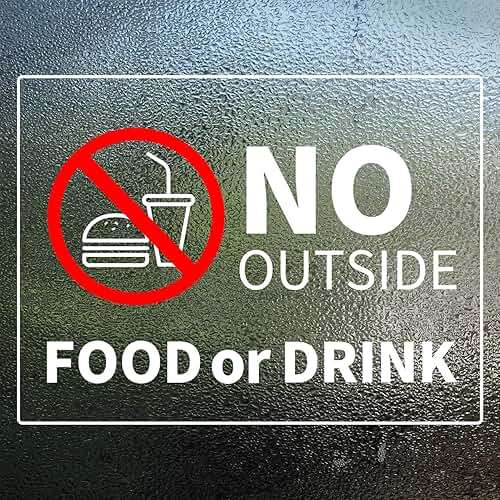 No Outside Food or Drink Sign Sticker 10x8 Inch Vinyl Window Door Signs Business Removable Waterproof Decal 2 Pack - Image 1