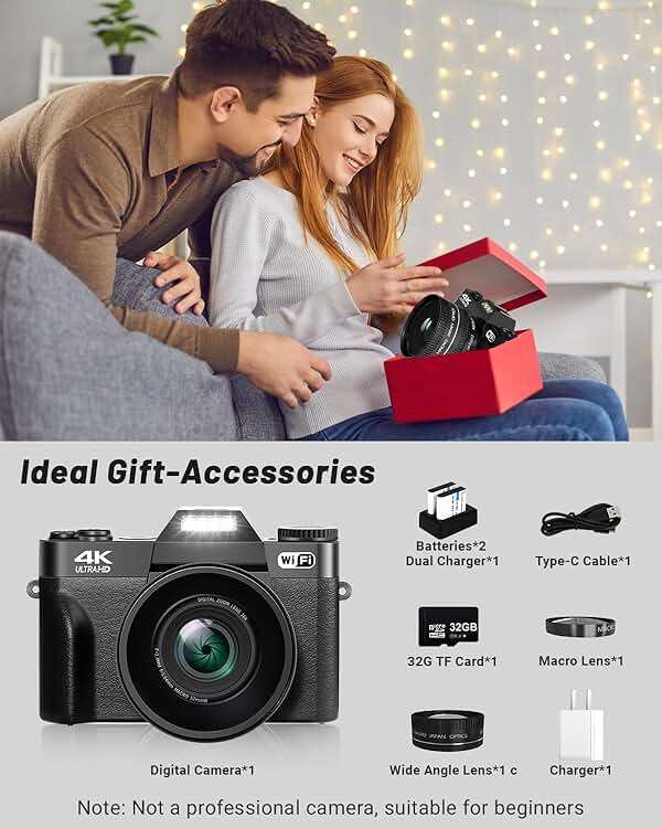 2026 Upgrade VJIANGER Digital Camera for Photography Vlogging Camera for YouTube with WiFi, 180° Flip Screen, 16X Digital Zoom, 52mm Lens, 2 Batteries, 32GB Micro SD Card(Black) - Image 2