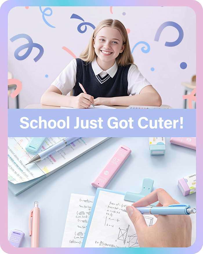 Four Candies 6PCS Cute Mechanical Pencil Set, 0.5mm & 0.7mm with 360PCS Lead Refills, Pastel Erasers & Case, Clean Girl Preppy School Supplies for College Standardized Tests and Schoolwork - Image 2