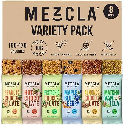 Mezcla Puff-Crispy Plant Based Protein Bars - Variety Pack - Healthy Snacks for Adults & Kids - Granola Bars for School, Travel, & Office Snacks - Gluten Free, Vegan, Non GMO, 10g Protein - 8 Count - Image 1