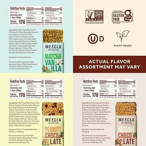 Mezcla Puff-Crispy Plant Based Protein Bars - Variety Pack - Healthy Snacks for Adults & Kids - Granola Bars for School, Travel, & Office Snacks - Gluten Free, Vegan, Non GMO, 10g Protein - 8 Count - Image 3