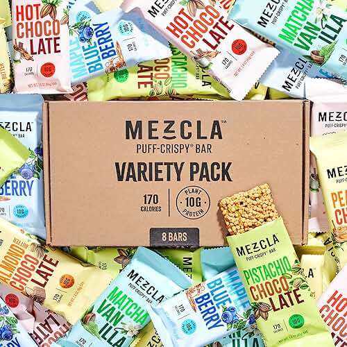 Mezcla Puff-Crispy Plant Based Protein Bars - Variety Pack - Healthy Snacks for Adults & Kids - Granola Bars for School, Travel, & Office Snacks - Gluten Free, Vegan, Non GMO, 10g Protein - 8 Count - Image 8