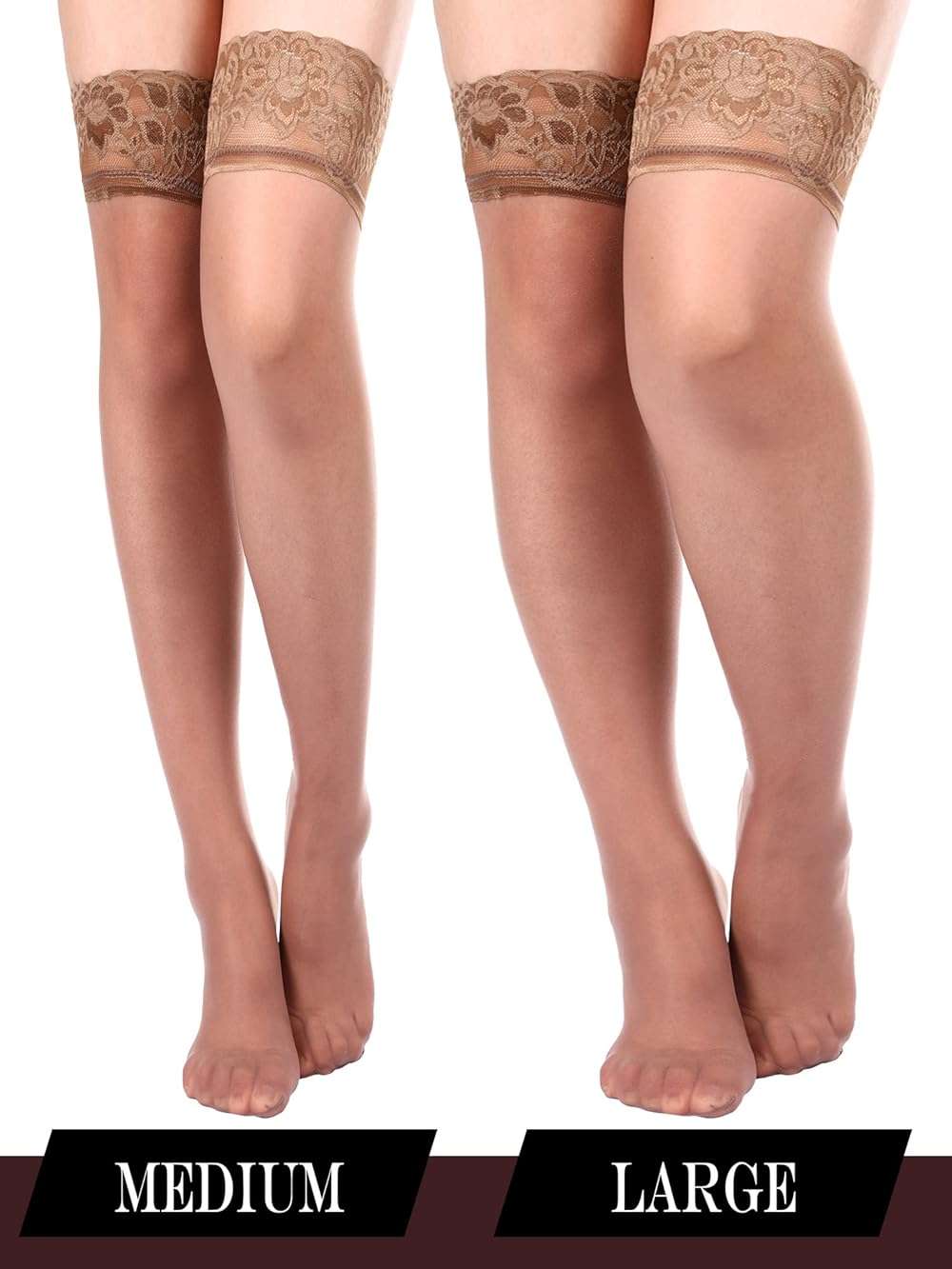 Boao 4 Pairs Women Thigh High Stockings Lace Tights Silky Semi Sheer Lingerie for Women Summer Halloween Cosplay - Image 2
