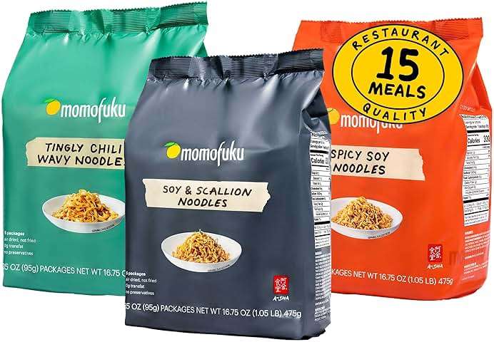 Momofuku Ramen Noodle Variety Pack by David Chang, 15 Meals (Pack of 3) Air-Dried Vegan Instant Noodles with Sauce - Image 1