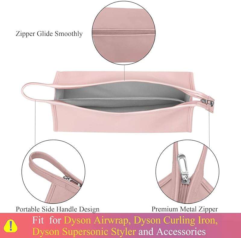 BAGCRAZY Pu Leather Travel Case Compatible with Dyson Airwrap Styler, Portable Waterproof Organizer Bag for Shark FlexStyle Attachments Storage, Pink - Image 6