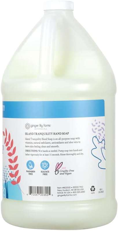 Ginger Lily Farms Botanicals All-Purpose Liquid Hand Soap Refill, Island Tranquility, 100% Vegan & Cruelty-Free, Green Tea Lemongrass Scent, 1 Gallon (128 fl oz) - Image 2
