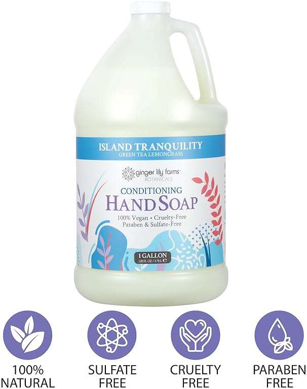 Ginger Lily Farms Botanicals All-Purpose Liquid Hand Soap Refill, Island Tranquility, 100% Vegan & Cruelty-Free, Green Tea Lemongrass Scent, 1 Gallon (128 fl oz) - Image 4