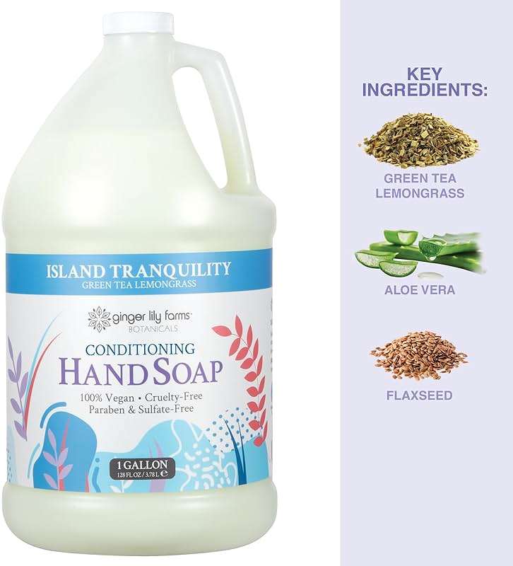 Ginger Lily Farms Botanicals All-Purpose Liquid Hand Soap Refill, Island Tranquility, 100% Vegan & Cruelty-Free, Green Tea Lemongrass Scent, 1 Gallon (128 fl oz) - Image 5