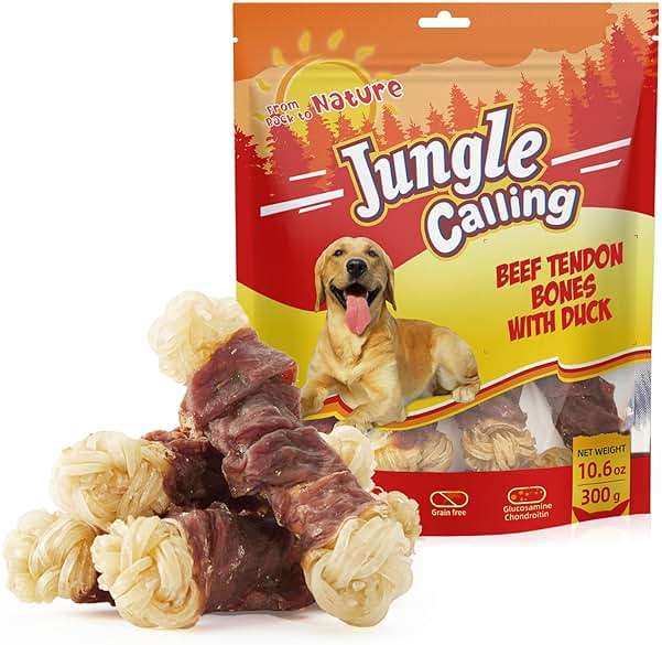 Jungle Calling Long Lasting Dog Chews for Medium Large Dogs, Duck Wrapped Beef Tendon Braid Bones - Rawhide-Free Hip and Joint Support Treats with Glucosamine - Image 1