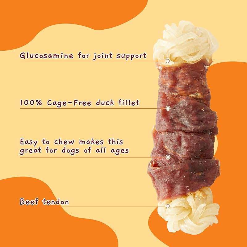 Jungle Calling Long Lasting Dog Chews for Medium Large Dogs, Duck Wrapped Beef Tendon Braid Bones - Rawhide-Free Hip and Joint Support Treats with Glucosamine - Image 2