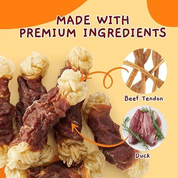Jungle Calling Long Lasting Dog Chews for Medium Large Dogs, Duck Wrapped Beef Tendon Braid Bones - Rawhide-Free Hip and Joint Support Treats with Glucosamine - Image 3