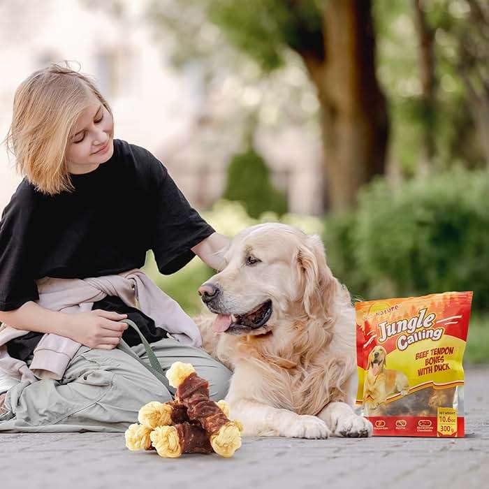 Jungle Calling Long Lasting Dog Chews for Medium Large Dogs, Duck Wrapped Beef Tendon Braid Bones - Rawhide-Free Hip and Joint Support Treats with Glucosamine - Image 9