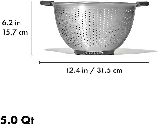 OXO Good Grips Stainless Steel Colander, 5 qt. Capacity, Strainer with Non-Slip Handles, Kitchen Colander for Pasta and Vegetables, Nesting Stainless Steel Strainer and Sieve - Image 2