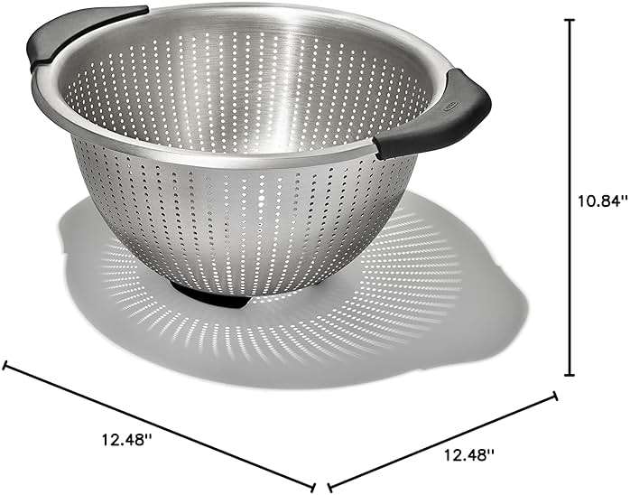 OXO Good Grips Stainless Steel Colander, 5 qt. Capacity, Strainer with Non-Slip Handles, Kitchen Colander for Pasta and Vegetables, Nesting Stainless Steel Strainer and Sieve - Image 6