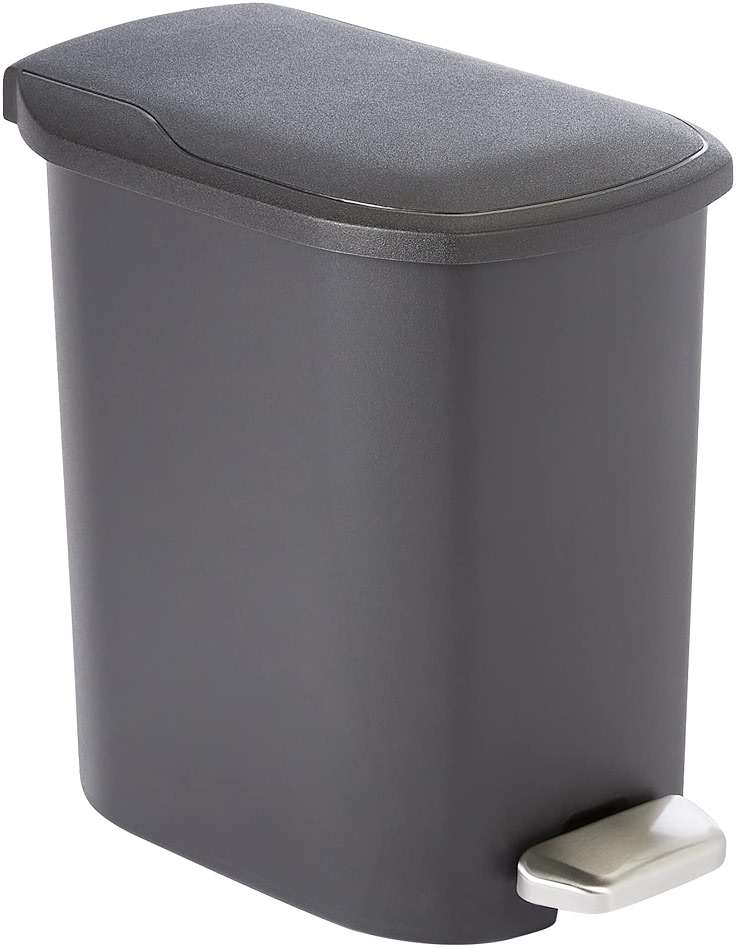 Amazon Basics Compact Plastic Bathroom Trash Can with Soft-Close Lid, Hands-Free Foot Pedal, Removable Inner Bucket, 6L / 1.6 Gallon, Black - Image 1