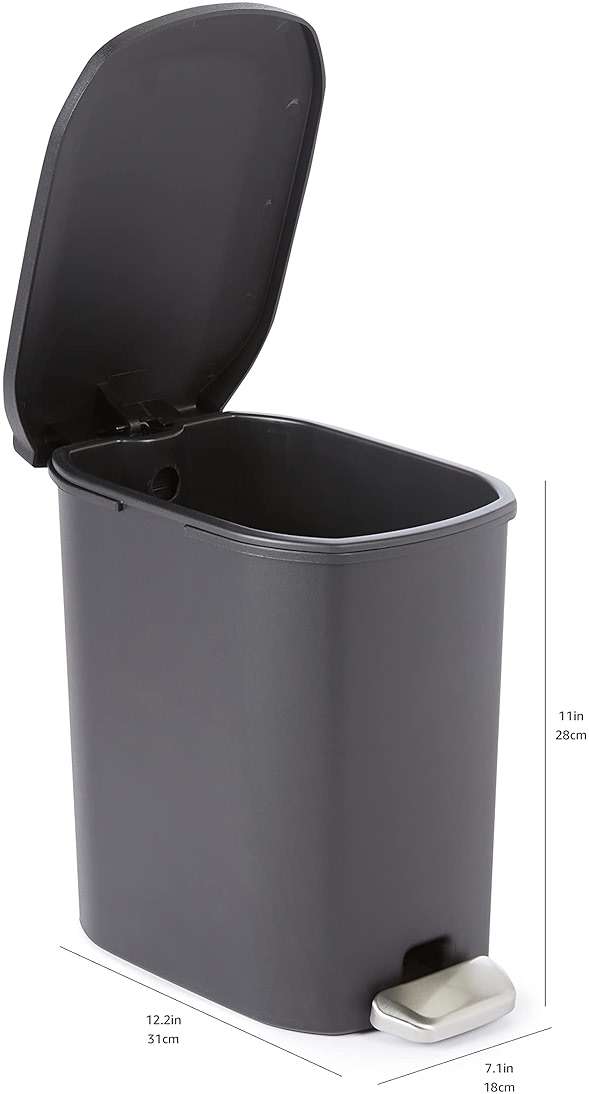 Amazon Basics Compact Plastic Bathroom Trash Can with Soft-Close Lid, Hands-Free Foot Pedal, Removable Inner Bucket, 6L / 1.6 Gallon, Black - Image 6