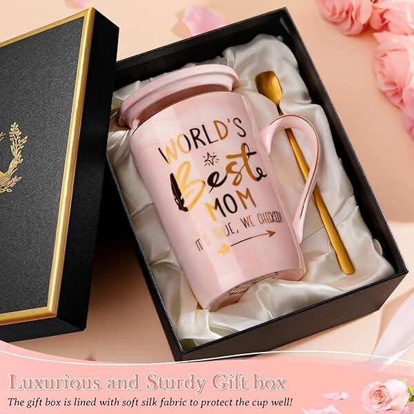 Mothers Day Birthday Gifts for Mom from Daughter Son - 14Oz Funny Best Mom Mug with Gold Print, Unique Pink Marble Coffee Cup with Lid Spoon Greeting Card, Happy Moms Gifts Idea, Luxury Gift Boxed Set - Image 5