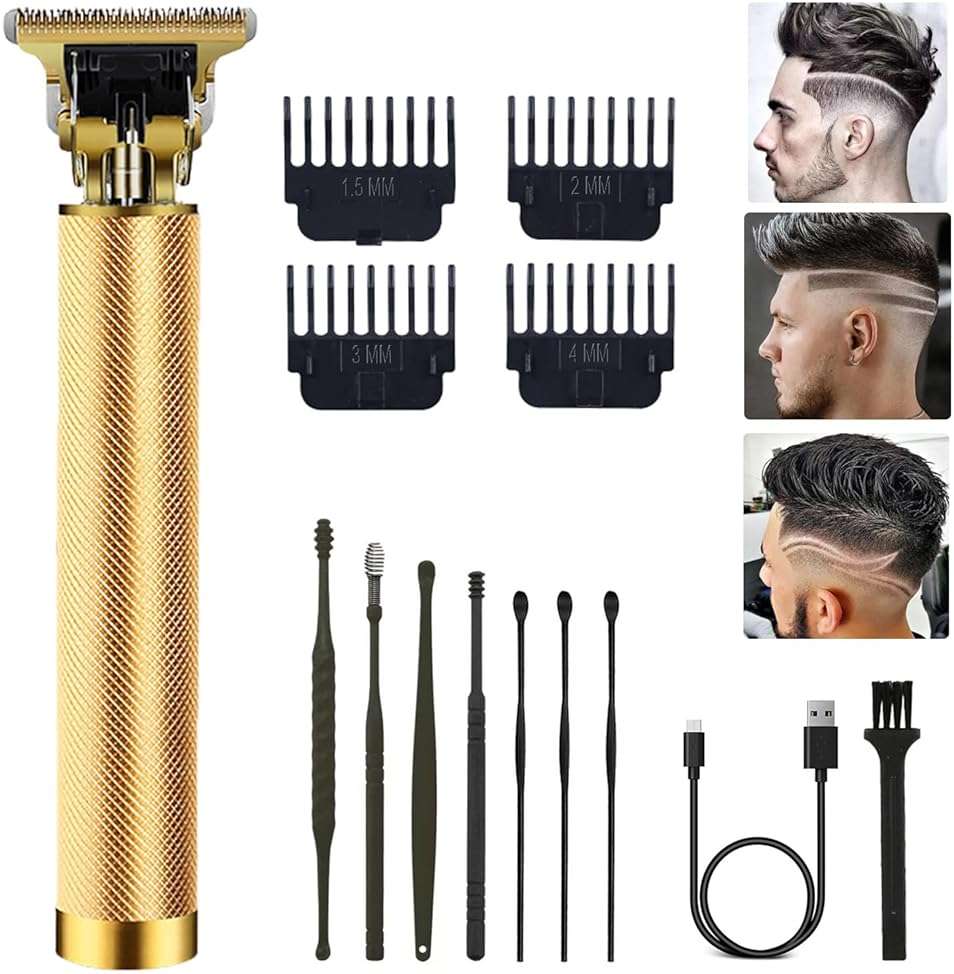 Hair Clippers for Men, Hair Trimmer T Blade Trimmer Zero Gapped Trimmer, Cordless Rechargeable Beard Trimmer Shaver Hair Cutting Kit with Ear Spoon Tool Set (Gold) - Image 1