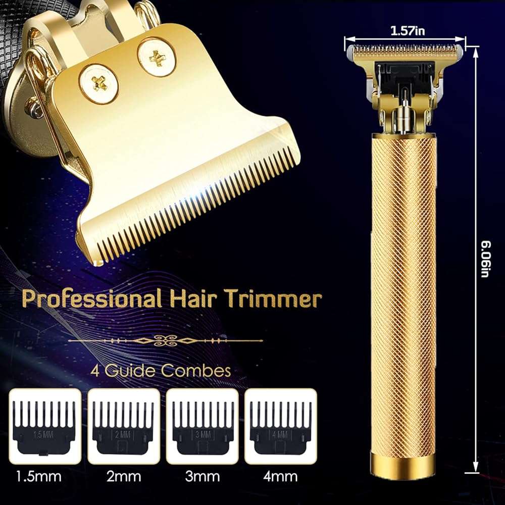 Hair Clippers for Men, Hair Trimmer T Blade Trimmer Zero Gapped Trimmer, Cordless Rechargeable Beard Trimmer Shaver Hair Cutting Kit with Ear Spoon Tool Set (Gold) - Image 3
