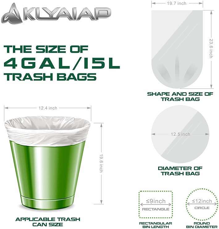 220 Counts Aklyaiap 4 Gallon Trash Bag,Tear & Leak Resistant Bathroom Biodegradable Small Garbage Can Bags Unscented for Home & Kitchen, 5Rolls, White - Image 2