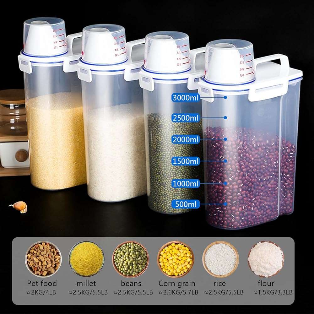 jioko 2 Pcs 5.5 LB Rice Storage Container, Airtight Cereal Flour Dispenser with Pouring Spout & Measuring Cup, Kitchen Plastic Clear Dry Food Storage Bin for Grain Oatmeal Snacks Pet Dog Food - Image 4