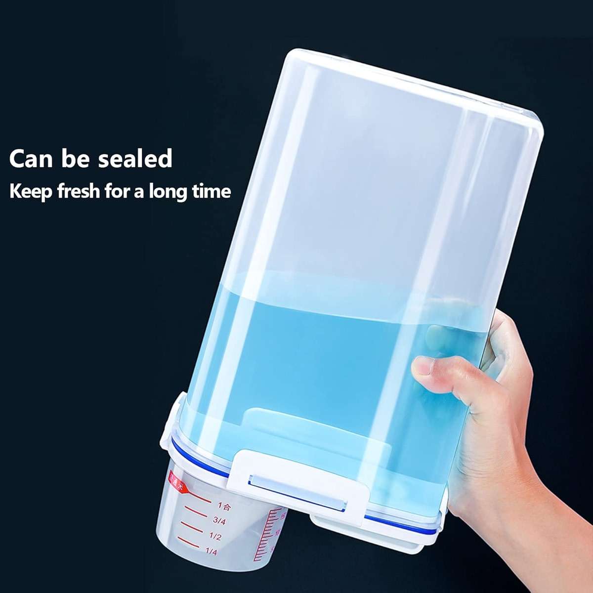 jioko 2 Pcs 5.5 LB Rice Storage Container, Airtight Cereal Flour Dispenser with Pouring Spout & Measuring Cup, Kitchen Plastic Clear Dry Food Storage Bin for Grain Oatmeal Snacks Pet Dog Food - Image 5