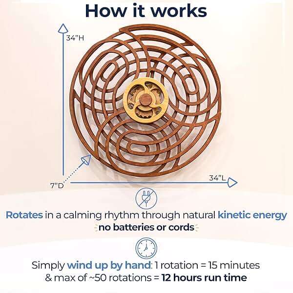Mindsight Moving Kinetic Wall Art - Wind up to power peaceful motion (no battery) - Calming Wall Décor for Living Room, Office, Bedroom, Kitchen - Hand Crafted Wood - Ripple, Canyon Brown - Image 2