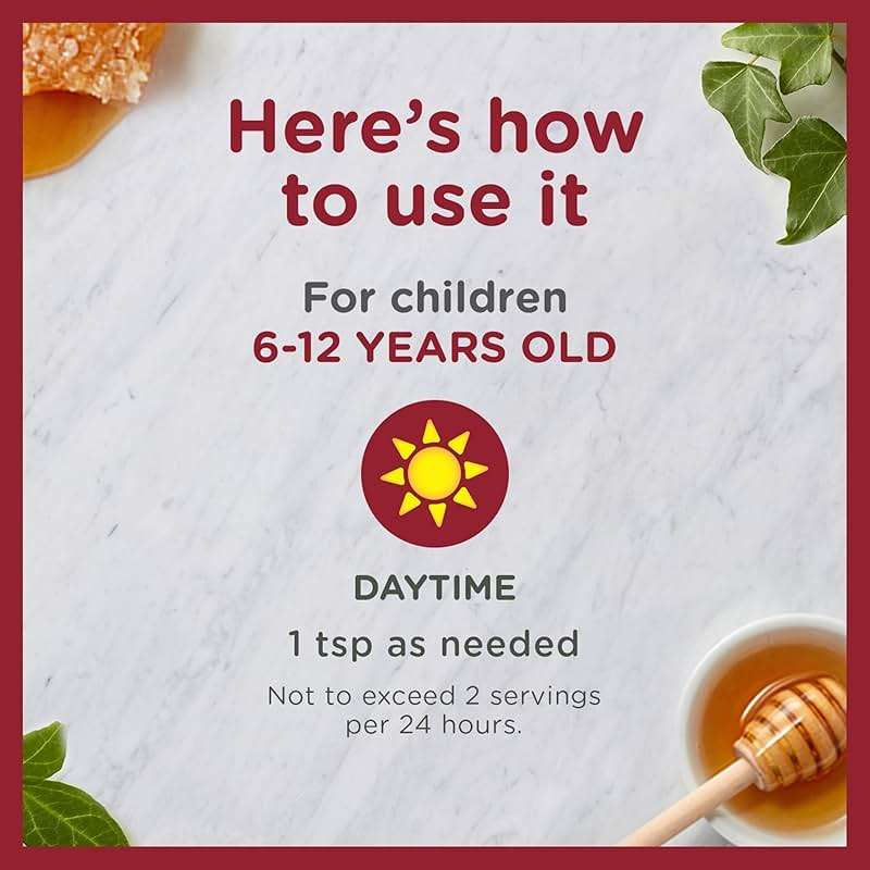 Zarbee's Children's Daytime All-in-One Honey Cough Syrup + Mucus, Throat & Nasal for Kids 6-12 + Dark Honey, Ivy Leaf Extract, Zinc Turmeric Root, & B-Vitamins, Drug-Free, Grape, 4 fl oz - Image 5