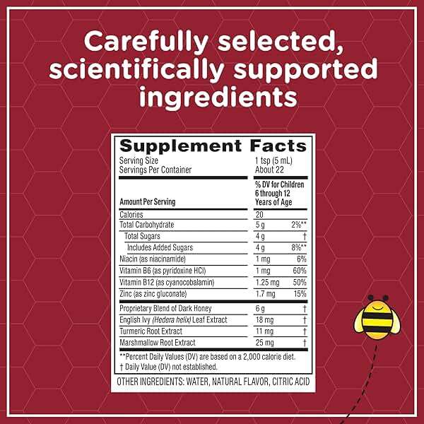 Zarbee's Children's Daytime All-in-One Honey Cough Syrup + Mucus, Throat & Nasal for Kids 6-12 + Dark Honey, Ivy Leaf Extract, Zinc Turmeric Root, & B-Vitamins, Drug-Free, Grape, 4 fl oz - Image 6