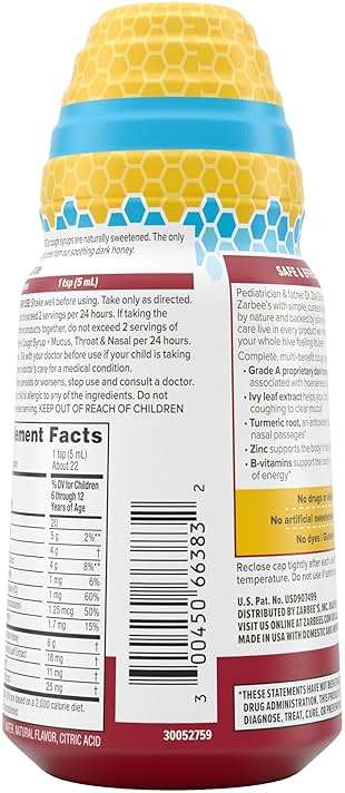 Zarbee's Children's Daytime All-in-One Honey Cough Syrup + Mucus, Throat & Nasal for Kids 6-12 + Dark Honey, Ivy Leaf Extract, Zinc Turmeric Root, & B-Vitamins, Drug-Free, Grape, 4 fl oz - Image 9