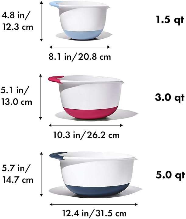 OXO,plastic Good Grips 3-Piece Mixing Bowl Set – Blueberry, Jam & Seltzer Handles​,4.7 LITERS, Large - Image 2