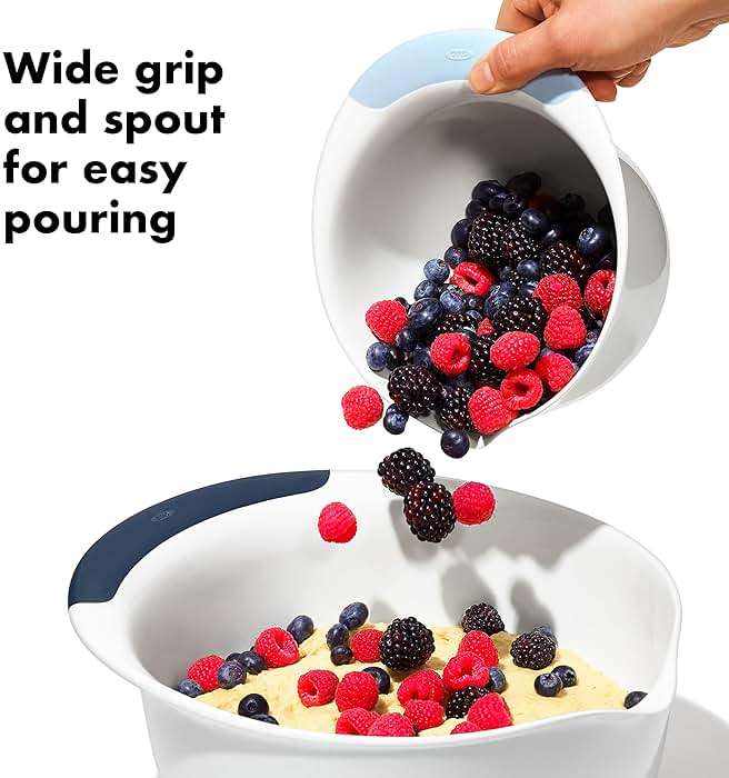 OXO,plastic Good Grips 3-Piece Mixing Bowl Set – Blueberry, Jam & Seltzer Handles​,4.7 LITERS, Large - Image 5