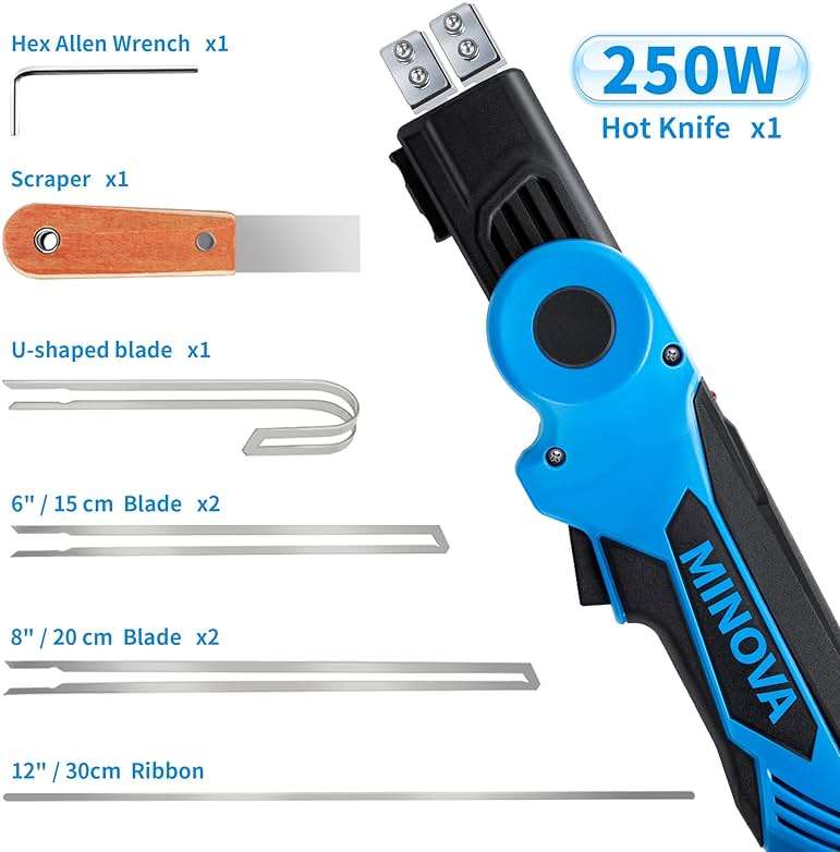 Minova 250W AC Rotatable Electric Hot Knife, Foam Cutter Cutting Tool Kit with Foldable Stand, Full-body Air Cooling System for EPP, EPS, XPS, EVA, PU, KT Board, Sponge - Image 5