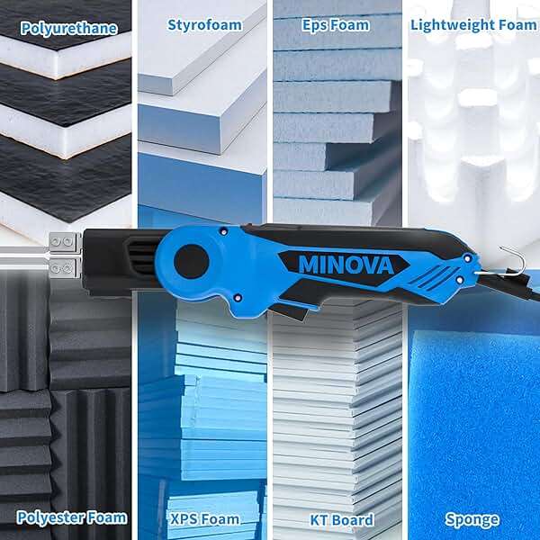 Minova 250W AC Rotatable Electric Hot Knife, Foam Cutter Cutting Tool Kit with Foldable Stand, Full-body Air Cooling System for EPP, EPS, XPS, EVA, PU, KT Board, Sponge - Image 9