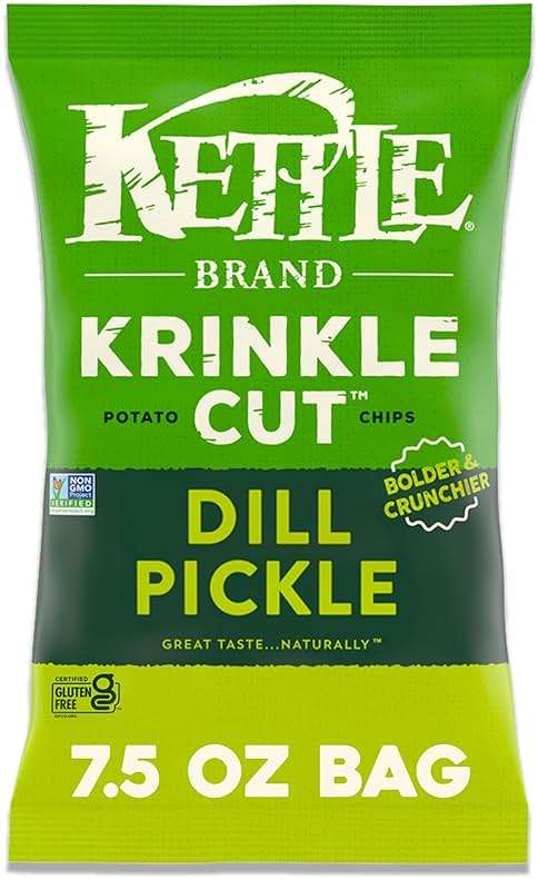 Kettle Brand Potato Chips, Krinkle Cut, Dill Pickle Kettle Chips, 7.5 Oz - Image 1