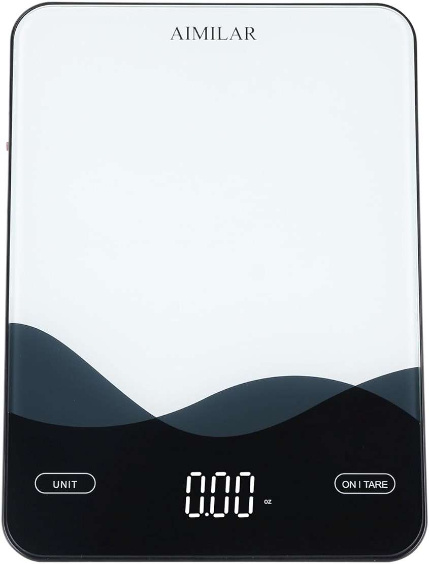 AIMILAR Digital Kitchen Scale 22lb/10kg USB-C Rechargeable, Tempered Glass Top Easy Clean, LED Touch Screen No Buttons, Auto Shut Off - Image 2