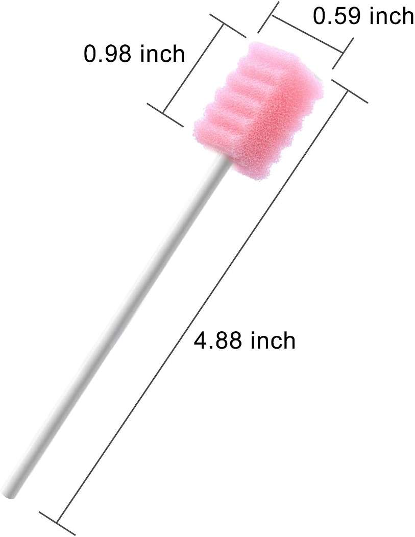 100 Pcs Mouth Swabs for Elderly, Individually Wrapped Oral Care Swabs, Unflavored Disposable Dental Swabsticks for Mouth Cleaning, Sawtooth-Shaped Pink Sponge - Image 2