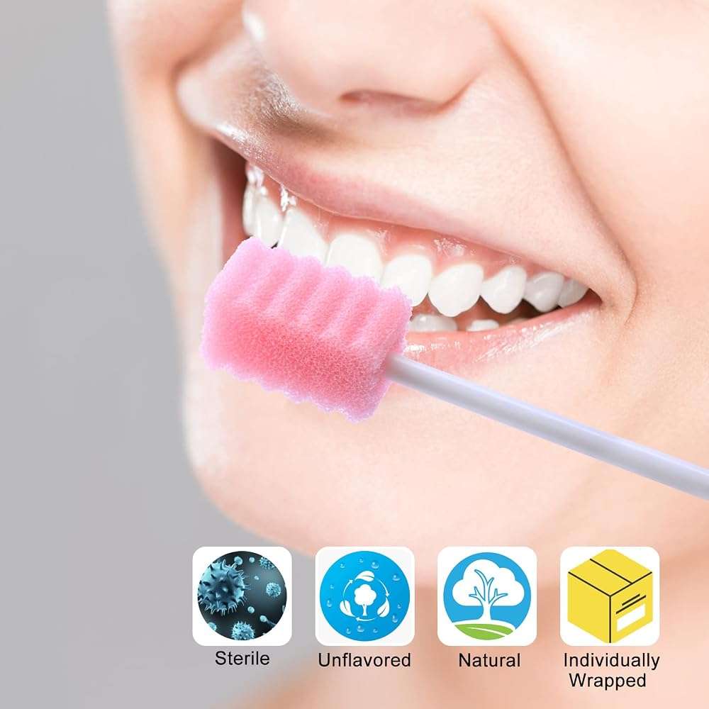 100 Pcs Mouth Swabs for Elderly, Individually Wrapped Oral Care Swabs, Unflavored Disposable Dental Swabsticks for Mouth Cleaning, Sawtooth-Shaped Pink Sponge - Image 3