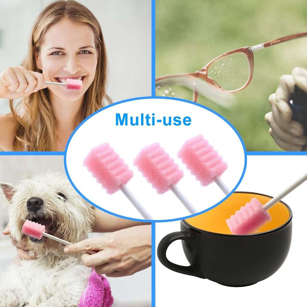 100 Pcs Mouth Swabs for Elderly, Individually Wrapped Oral Care Swabs, Unflavored Disposable Dental Swabsticks for Mouth Cleaning, Sawtooth-Shaped Pink Sponge - Image 6