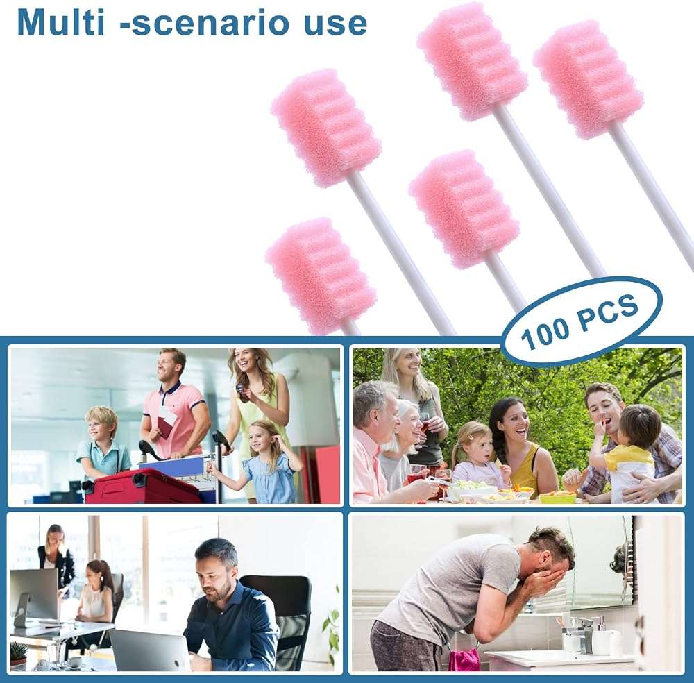 100 Pcs Mouth Swabs for Elderly, Individually Wrapped Oral Care Swabs, Unflavored Disposable Dental Swabsticks for Mouth Cleaning, Sawtooth-Shaped Pink Sponge - Image 7